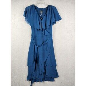 Adrianna Papell Women's Chiffon Flutter Dress Blue Size 4 $140